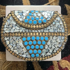 RAMLA Women’s Turquoise Mother of Pearl Mosaic Handmade Shoulder Bag/Clutch